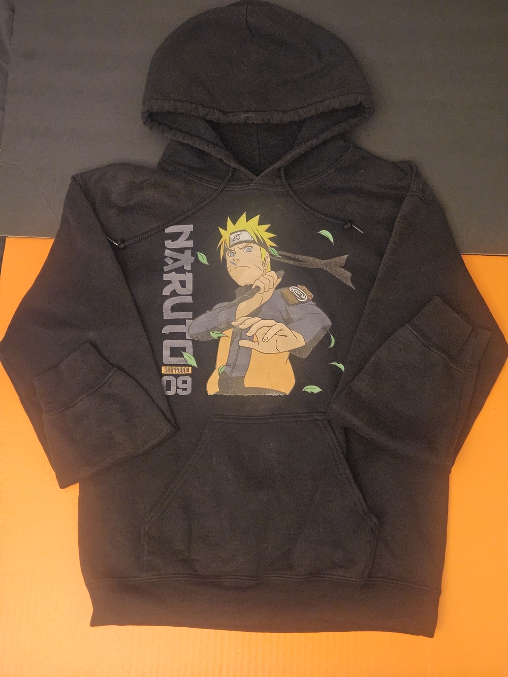 Black Naruto Uzumaki Anime Graphic Size Small Print Pullover Hoodie w/ Hood